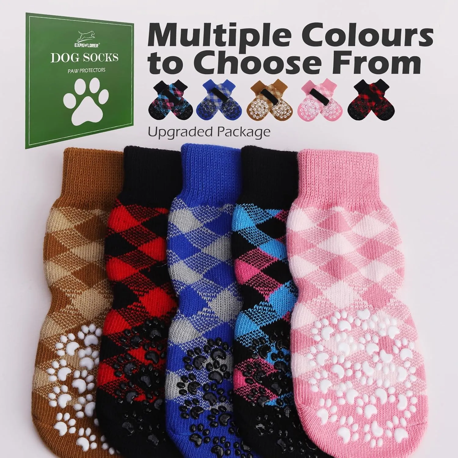 EXPAWLORER Dog Socks to Prevent Licking Paws, Dog Shoes for Hot Pavement, Anti Slip Dog Booties for Hardwood Floors, Dog Boots & Paw Protectors for Small Medium Large Senior Dogs, Khaki L