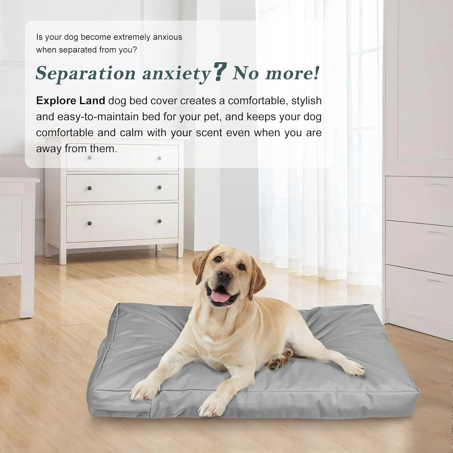 Explore Land Waterproof Dog Bed Cover Canvas Washable Dog Crate Pad Replacement Cover for 42 Inch Crate, 40Lx27Wx4H inch, Gray