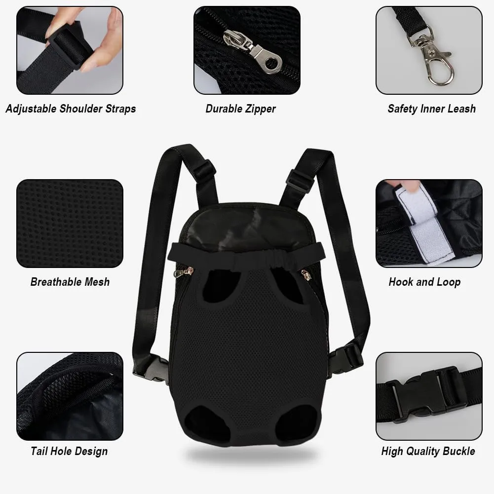 FEimaX Dog Carrier Backpack Pet Legs Out Front Cat Travel Bag, Adjustable Puppy Backpacks Carriers Hands-Free for Small Medium Dogs Cats Hiking Traveling Camping Daily Walking (Small, Black)
