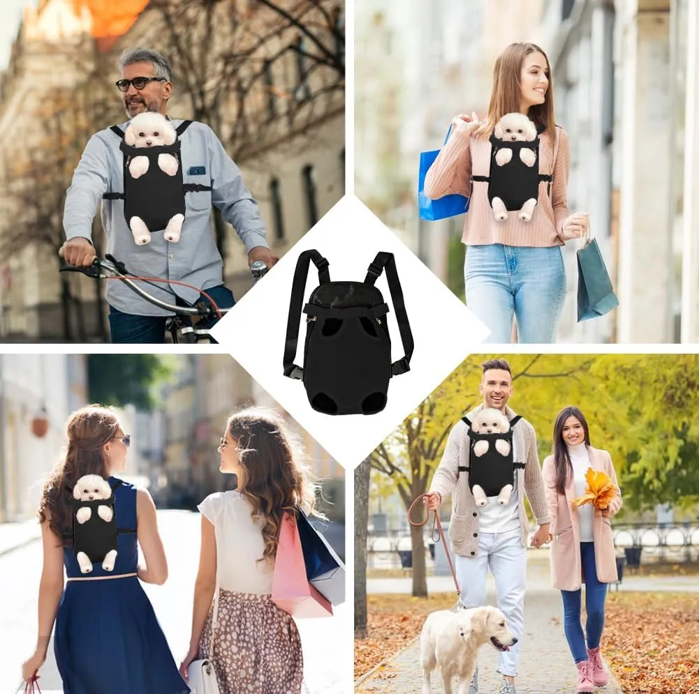 FEimaX Dog Carrier Backpack Pet Legs Out Front Cat Travel Bag, Adjustable Puppy Backpacks Carriers Hands-Free for Small Medium Dogs Cats Hiking Traveling Camping Daily Walking (Small, Black)
