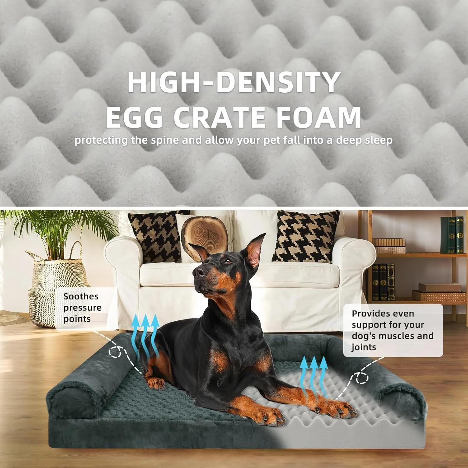FERPOSH Orthopedic Dog Bed for Extra Large Breed Dogs, Waterproof Washable Pet Bed with High-Density Foam & Non-Slip Bottom, Comfortable XL Cat and Dog Beds Dark Grey
