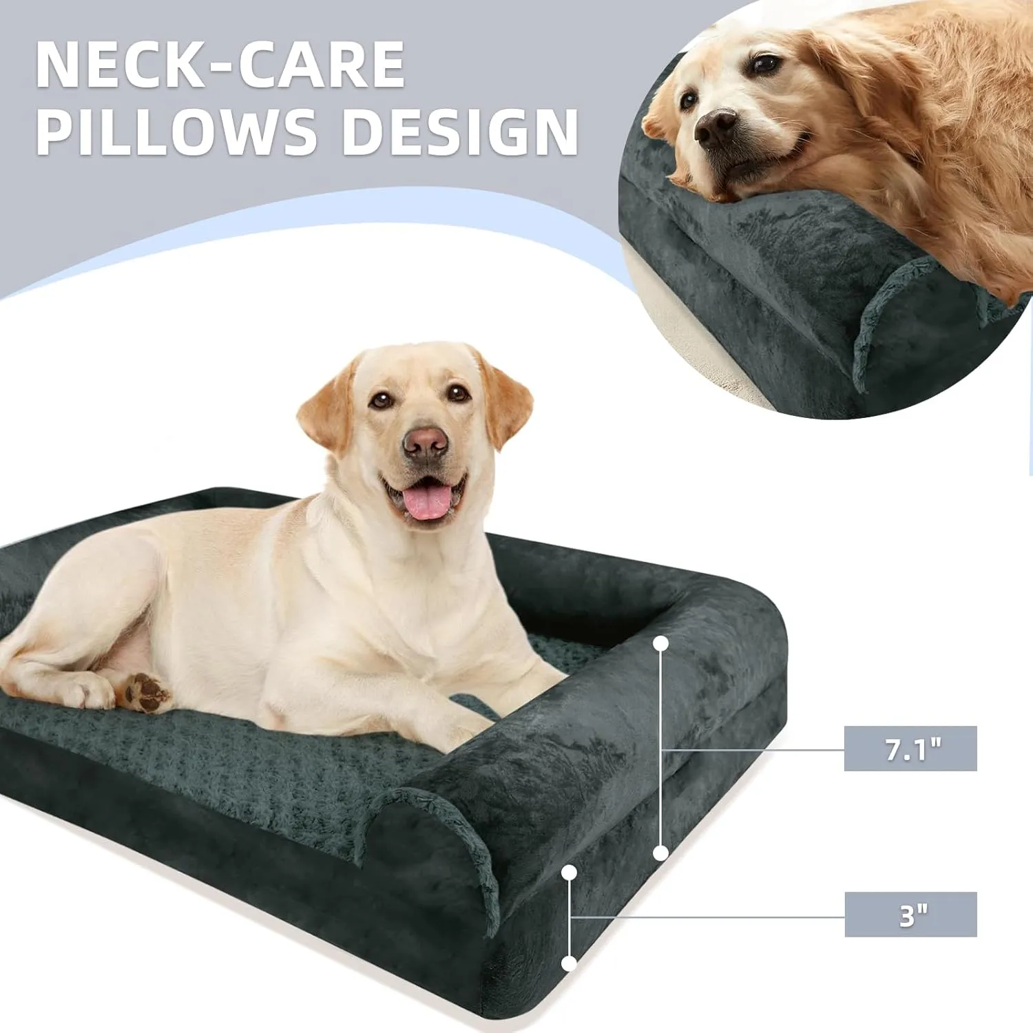 FERPOSH Orthopedic Dog Bed for Extra Large Breed Dogs, Waterproof Washable Pet Bed with High-Density Foam & Non-Slip Bottom, Comfortable XL Cat and Dog Beds Dark Grey