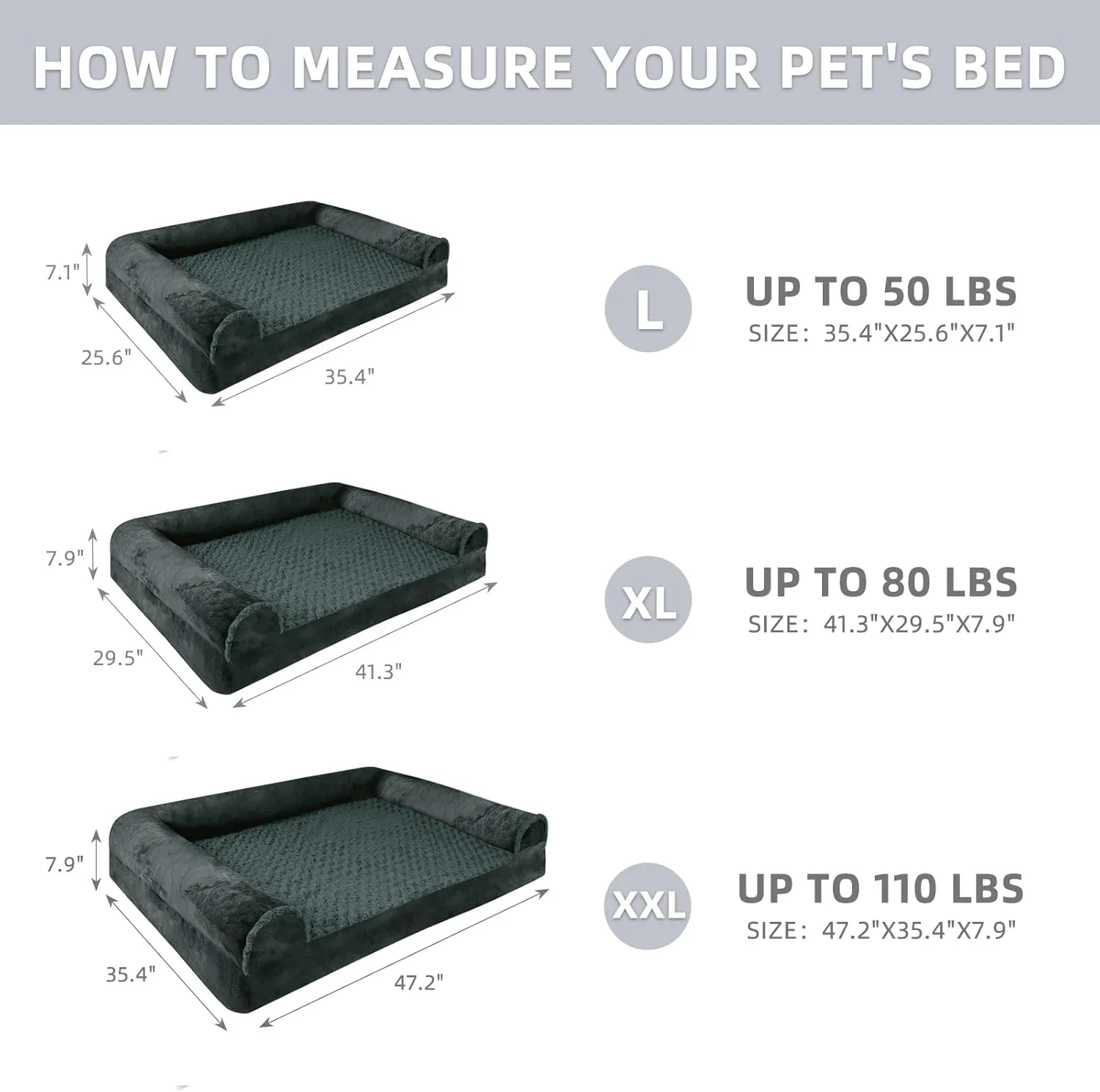 FERPOSH Orthopedic Dog Bed for Extra Large Breed Dogs, Waterproof Washable Pet Bed with High-Density Foam & Non-Slip Bottom, Comfortable XL Cat and Dog Beds Dark Grey