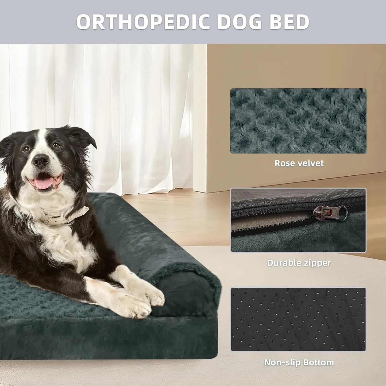 FERPOSH Orthopedic Dog Bed for Extra Large Breed Dogs, Waterproof Washable Pet Bed with High-Density Foam & Non-Slip Bottom, Comfortable XL Cat and Dog Beds Dark Grey