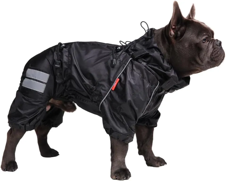Full Body Dog Raincoat Adjustable Lightweight Windproof Waterproof Overalls Jacket for French Bulldogs Mops, Your Stylish Hunter, L