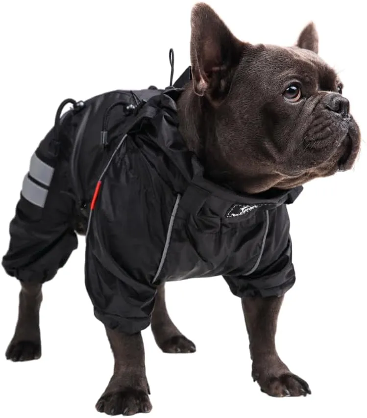 Full Body Dog Raincoat Adjustable Lightweight Windproof Waterproof Overalls Jacket for French Bulldogs Mops, Your Stylish Hunter, L