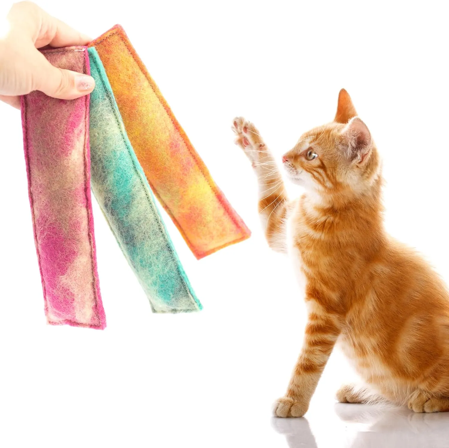 GLACIART ONE Catnip Kicker Toys - Durable, Chemical-Free Plush Pillows for Cats and Kittens - 3 Piece Set with Orange, Pink and Green Marble Design - Perfect for Teething, Biting, Chewing, Indoor Play