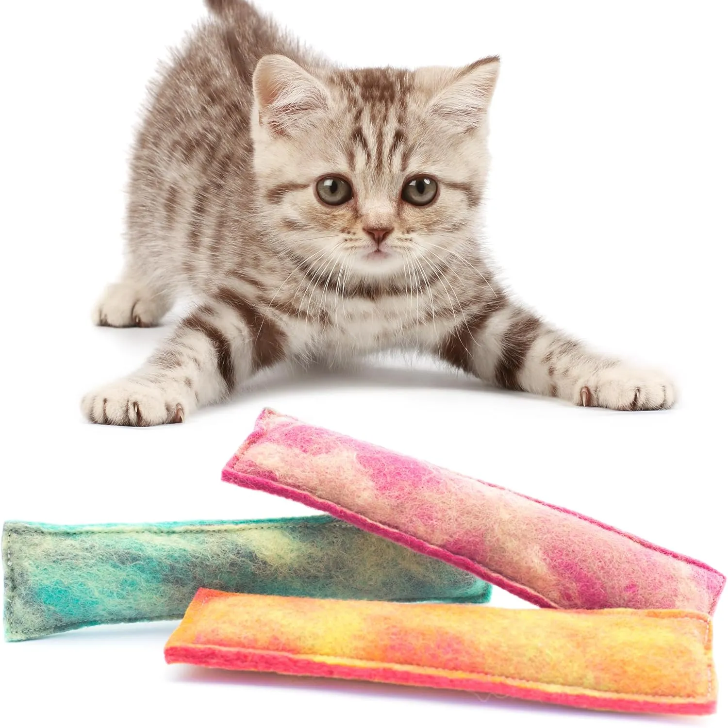 GLACIART ONE Catnip Kicker Toys - Durable, Chemical-Free Plush Pillows for Cats and Kittens - 3 Piece Set with Orange, Pink and Green Marble Design - Perfect for Teething, Biting, Chewing, Indoor Play