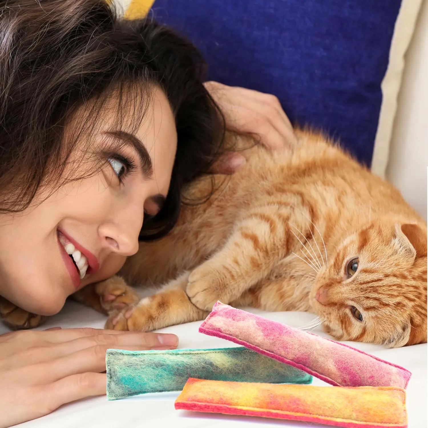 GLACIART ONE Catnip Kicker Toys - Durable, Chemical-Free Plush Pillows for Cats and Kittens - 3 Piece Set with Orange, Pink and Green Marble Design - Perfect for Teething, Biting, Chewing, Indoor Play
