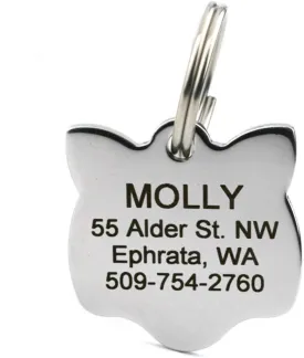 GoTags Cat ID Tag, Personalized Cat Shape Pet ID Tag in Stainless Steel, Includes up to 4 Lines of Custom Engraved Text  Stainless Steel, Kitty Face