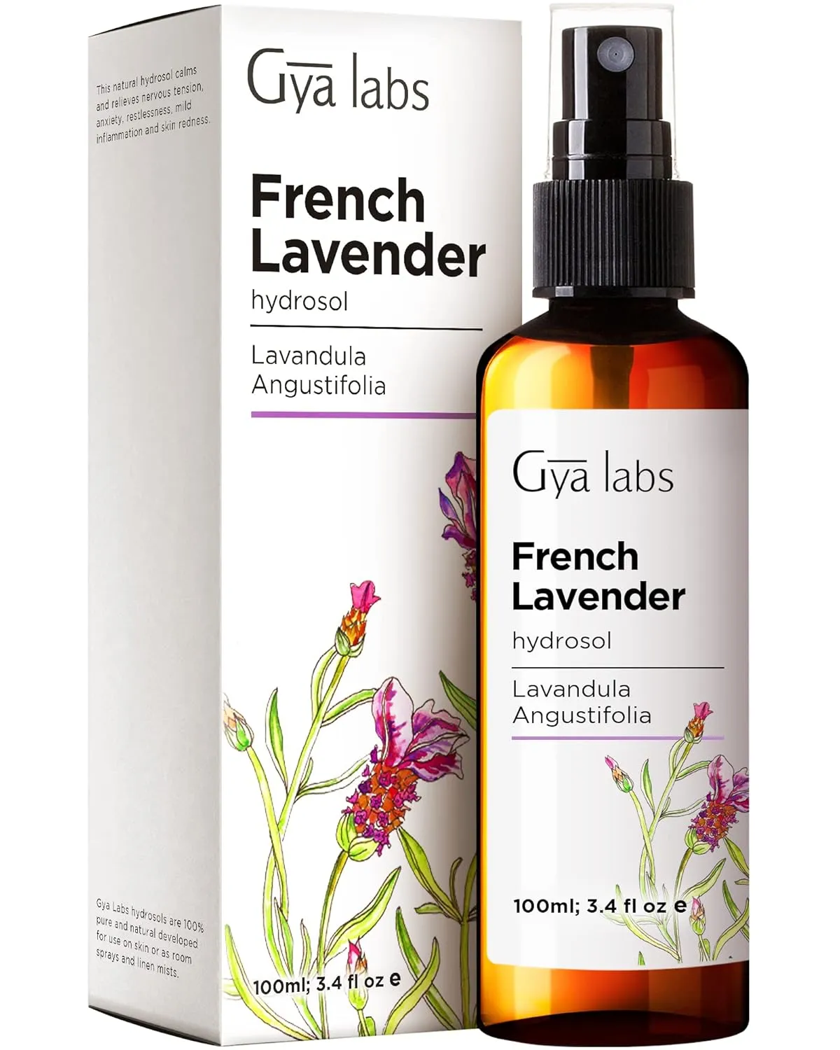 Gya Labs Lavender Hydrosol Spray for Skin - Lavender Pillow Spray for Sleeping, 100% Pure Natural, Face & Pillow Mist, Body Spray (3.4 Fl Oz)