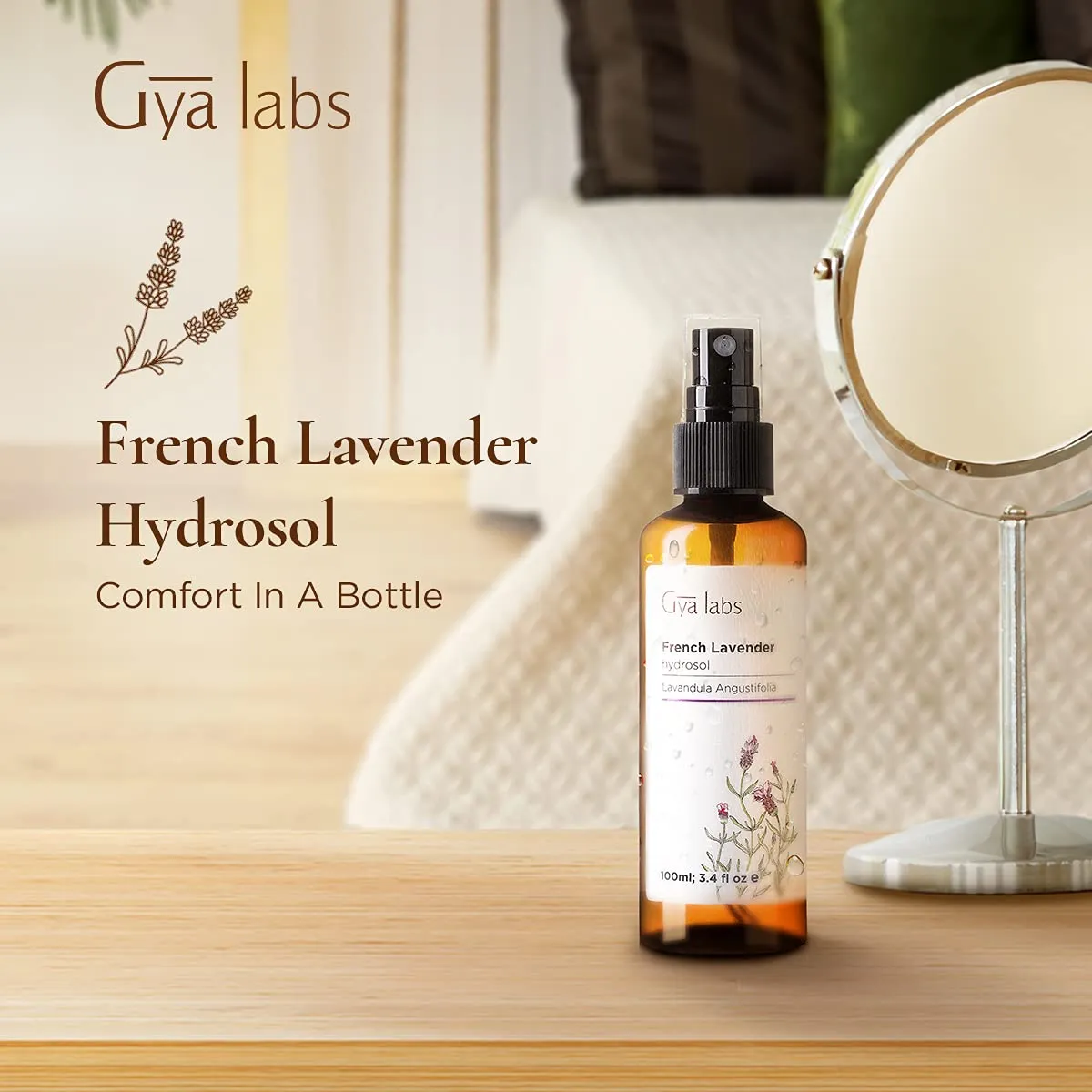 Gya Labs Lavender Hydrosol Spray for Skin - Lavender Pillow Spray for Sleeping, 100% Pure Natural, Face & Pillow Mist, Body Spray (3.4 Fl Oz)