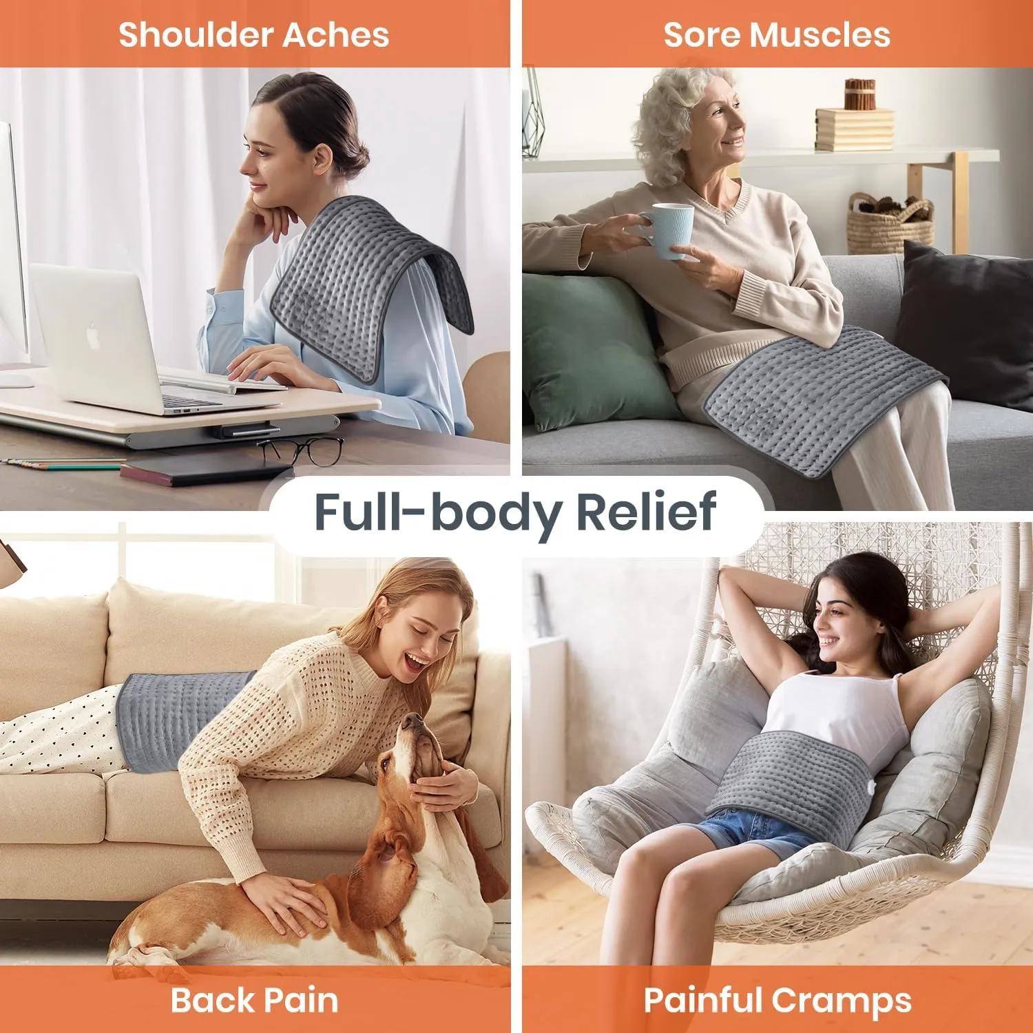 Heating Pad for Back Pain Relief, Heating Pads for Period Cramps with 9 Heat Settings & 4 Timers Auto-off, Machine Washable, Dry & Moist Heat, Soft Electric Heating Pad for Sore Muscles,Gift,12''24''