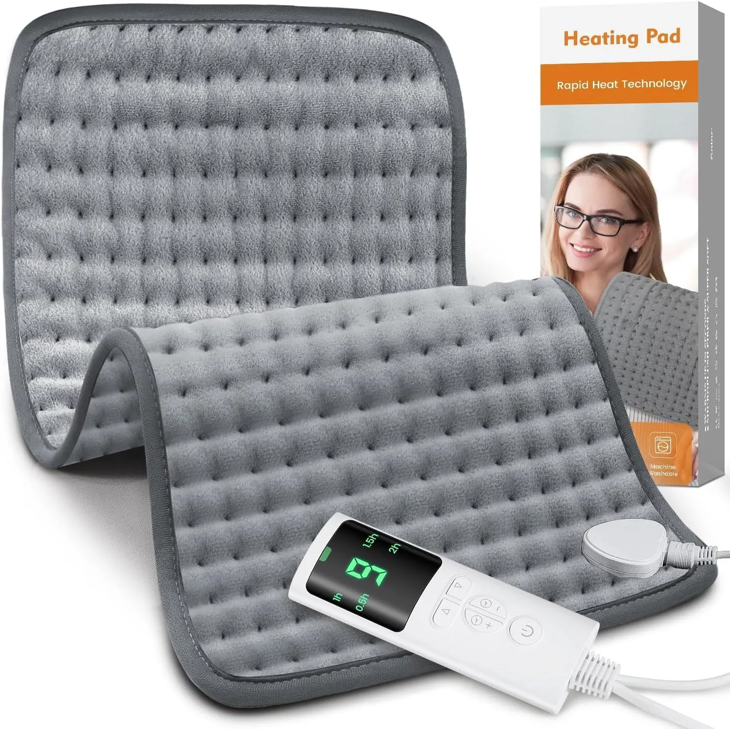 Heating Pad for Back Pain Relief, Heating Pads for Period Cramps with 9 Heat Settings & 4 Timers Auto-off, Machine Washable, Dry & Moist Heat, Soft Electric Heating Pad for Sore Muscles,Gift,12''24''