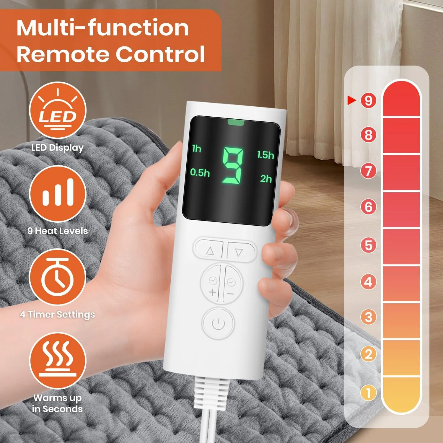 Heating Pad for Back Pain Relief, Heating Pads for Period Cramps with 9 Heat Settings & 4 Timers Auto-off, Machine Washable, Dry & Moist Heat, Soft Electric Heating Pad for Sore Muscles,Gift,12''24''