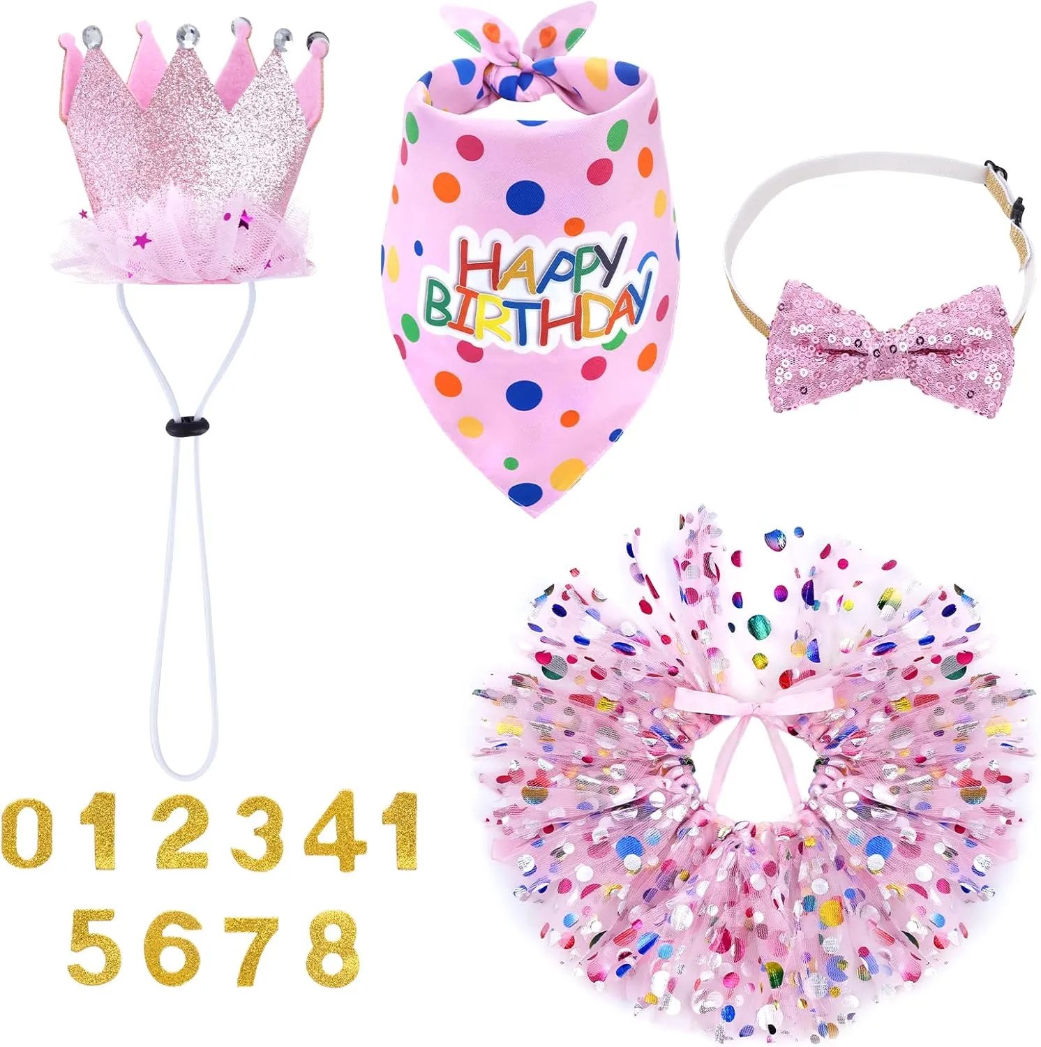 hoyuwak Dog Birthday Party Supplies Girl Dog Birthday Bandana Tutu Set Cute Hat Bow Tie Set for Large Medium Small Dogs