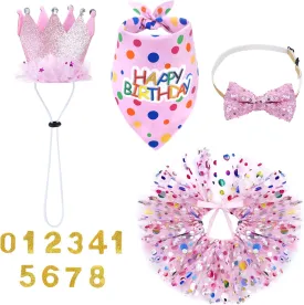 hoyuwak Dog Birthday Party Supplies Girl Dog Birthday Bandana Tutu Set Cute Hat Bow Tie Set for Large Medium Small Dogs