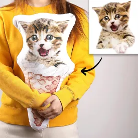 Ice Cream Custom Pet Face Pillow, Cat Head Shaped Pillow From Photos