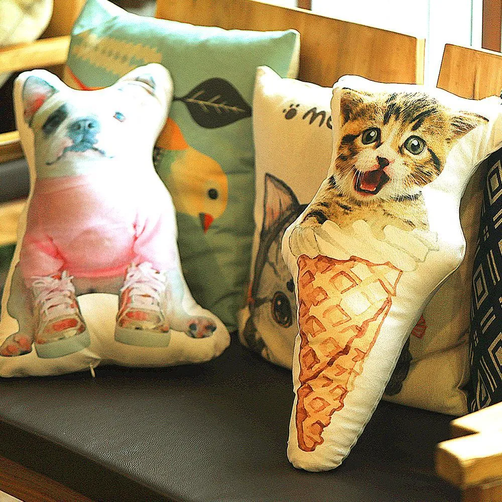 Ice Cream Custom Pet Face Pillow, Cat Head Shaped Pillow From Photos