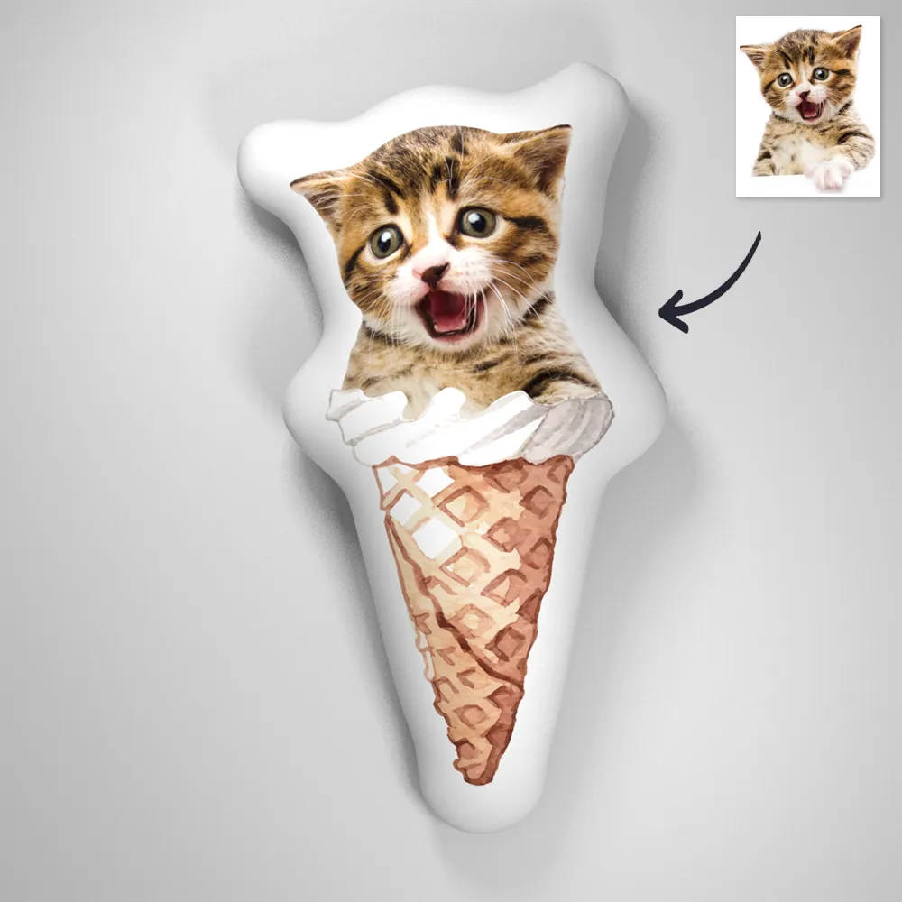 Ice Cream Custom Pet Face Pillow, Cat Head Shaped Pillow From Photos