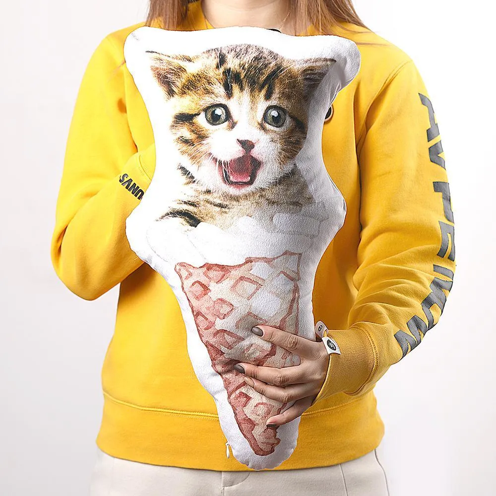 Ice Cream Custom Pet Face Pillow, Cat Head Shaped Pillow From Photos