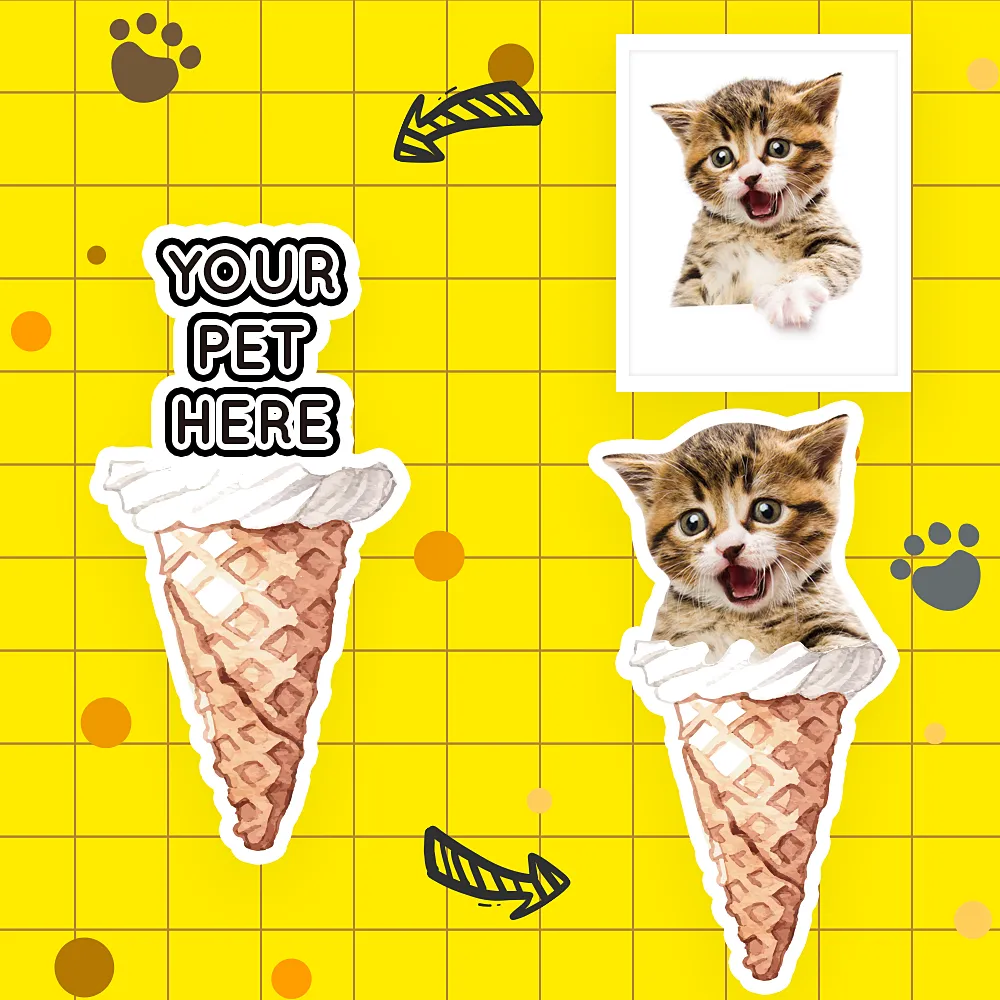Ice Cream Custom Pet Face Pillow, Cat Head Shaped Pillow From Photos