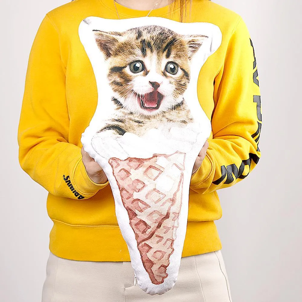 Ice Cream Custom Pet Face Pillow, Cat Head Shaped Pillow From Photos