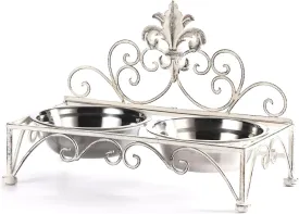 Iron Dog Cat Bowls Elevated - Dog Cat Food and Water Dish Bowl Set - Raised Small Dog Cat Bowl Stand - Antique White