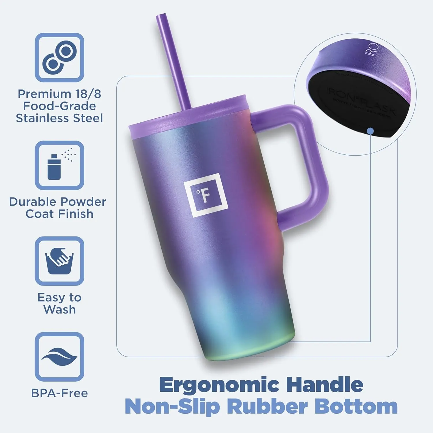 IRON FLASK Co-Pilot Insulated Mug w/Straw & Flip Cap Lids - Cup Holder Bottle for Hot, Cold Drink - Leak-Proof - Water, Coffee Portable Travel Mug - Dark Pine, 16 Oz