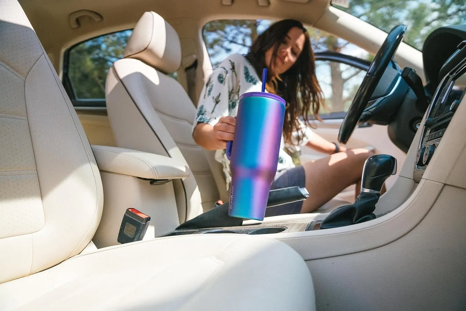 IRON FLASK Co-Pilot Insulated Mug w/Straw & Flip Cap Lids - Cup Holder Bottle for Hot, Cold Drink - Leak-Proof - Water, Coffee Portable Travel Mug - Dark Pine, 16 Oz