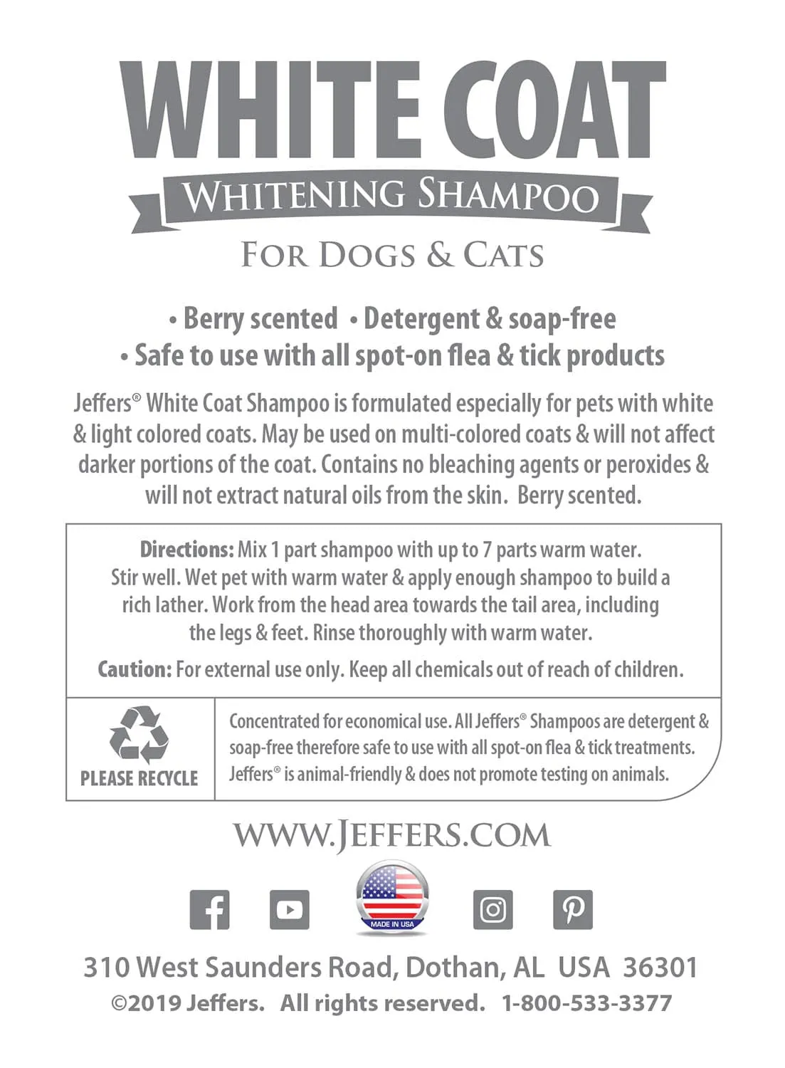 Jeffers White Coat Whitening Pet Shampoo