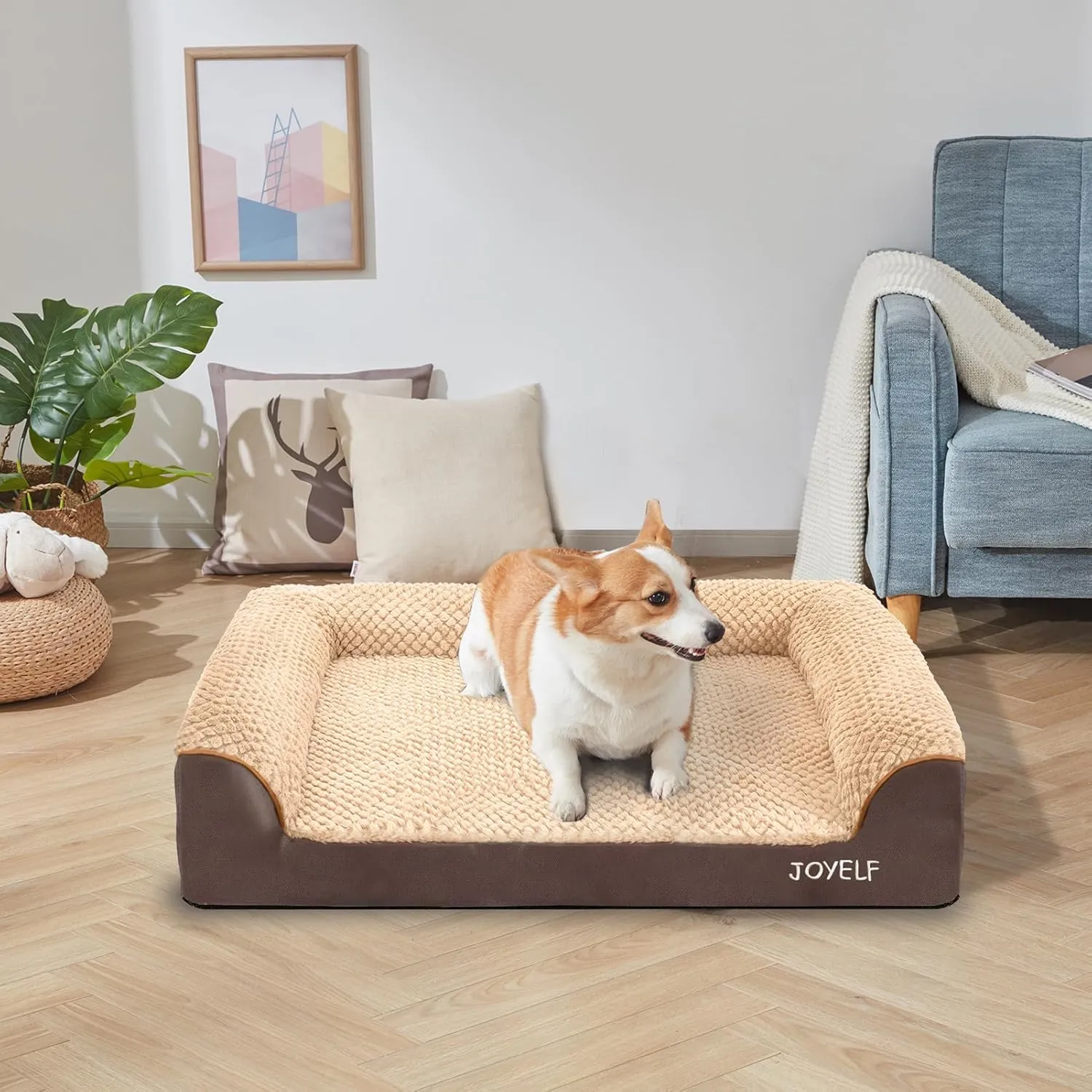 JOYELF Orthopedic Dog Bed for Medium Dogs,U-Shaped Foam Sofa Bed, Bolster Waterproof Pet Bed with Removable Washable Cover and Nonskid Bottom for Small to Medium Dogs - Coffee