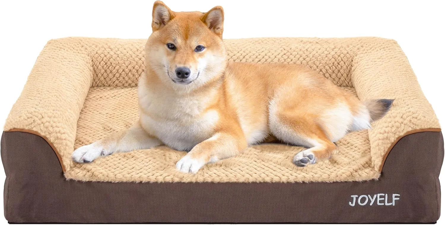 JOYELF Orthopedic Dog Bed for Medium Dogs,U-Shaped Foam Sofa Bed, Bolster Waterproof Pet Bed with Removable Washable Cover and Nonskid Bottom for Small to Medium Dogs - Coffee