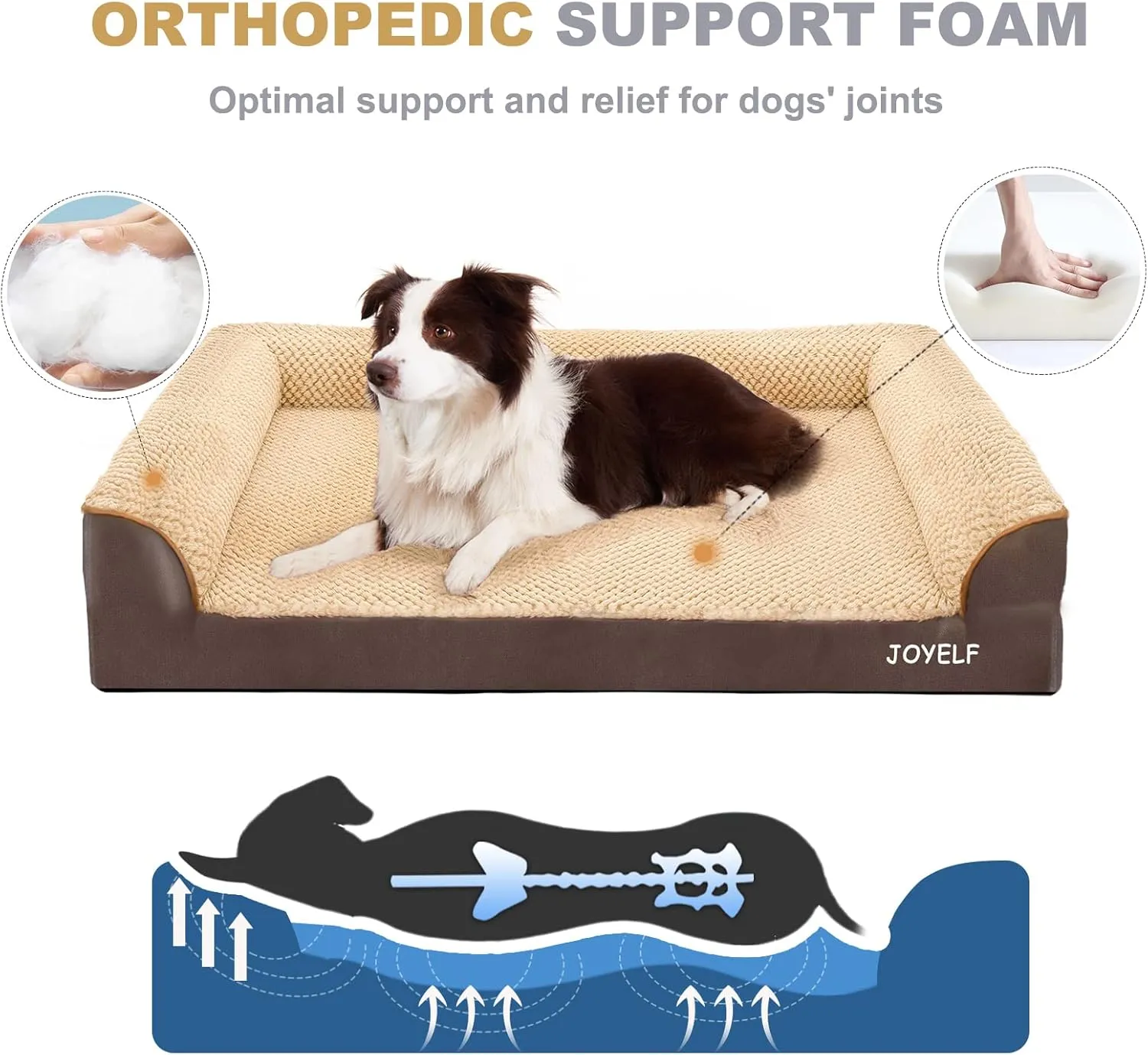 JOYELF Orthopedic Dog Bed for Medium Dogs,U-Shaped Foam Sofa Bed, Bolster Waterproof Pet Bed with Removable Washable Cover and Nonskid Bottom for Small to Medium Dogs - Coffee