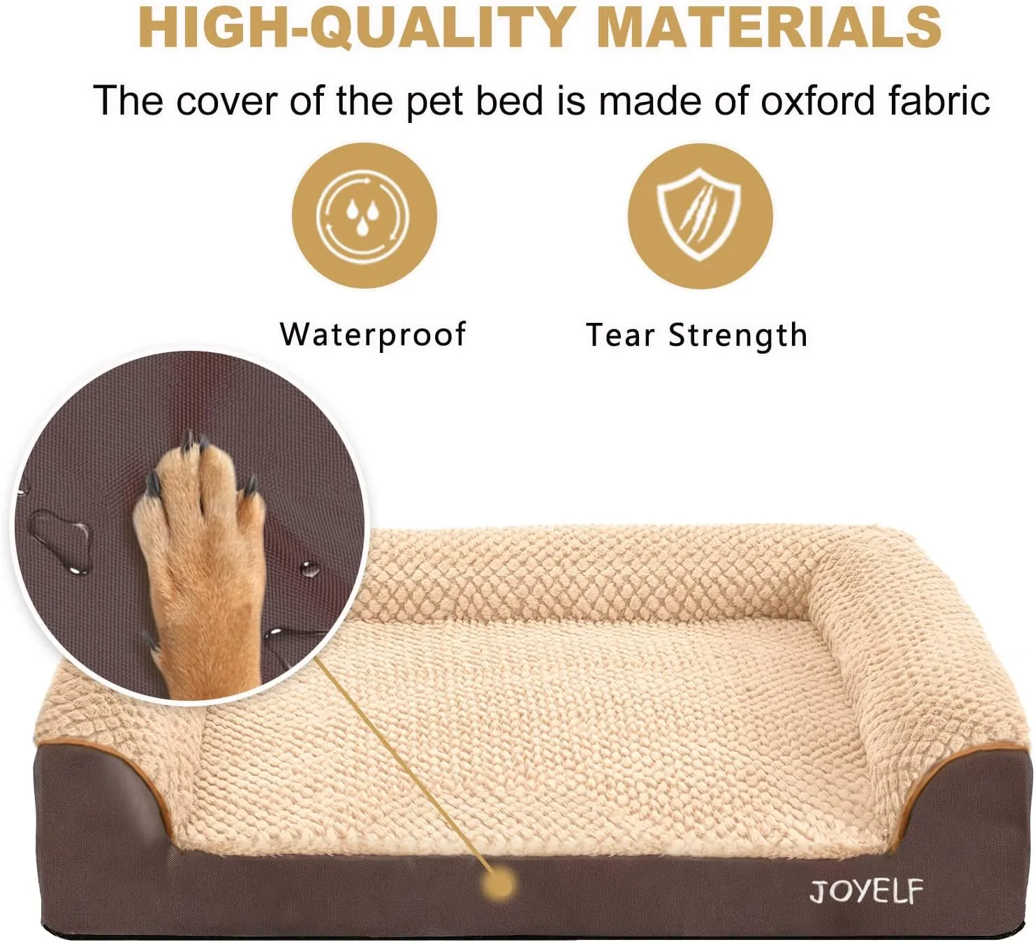 JOYELF Orthopedic Dog Bed for Medium Dogs,U-Shaped Foam Sofa Bed, Bolster Waterproof Pet Bed with Removable Washable Cover and Nonskid Bottom for Small to Medium Dogs - Coffee