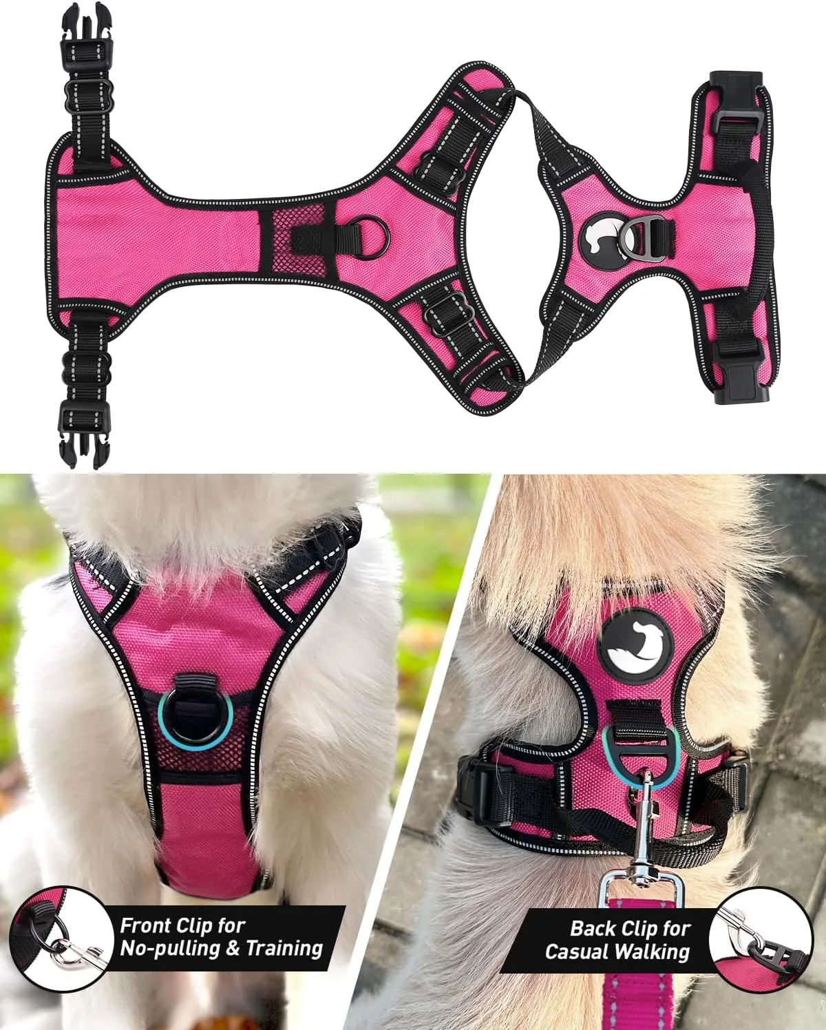 Joytale No Pull Dog Harness for Small Dogs, Reflective Pet Vest with Front Clip, Adjustable Soft Padded Harnesses with Easy Control Handle for Training and Walking, Hot Pink, S