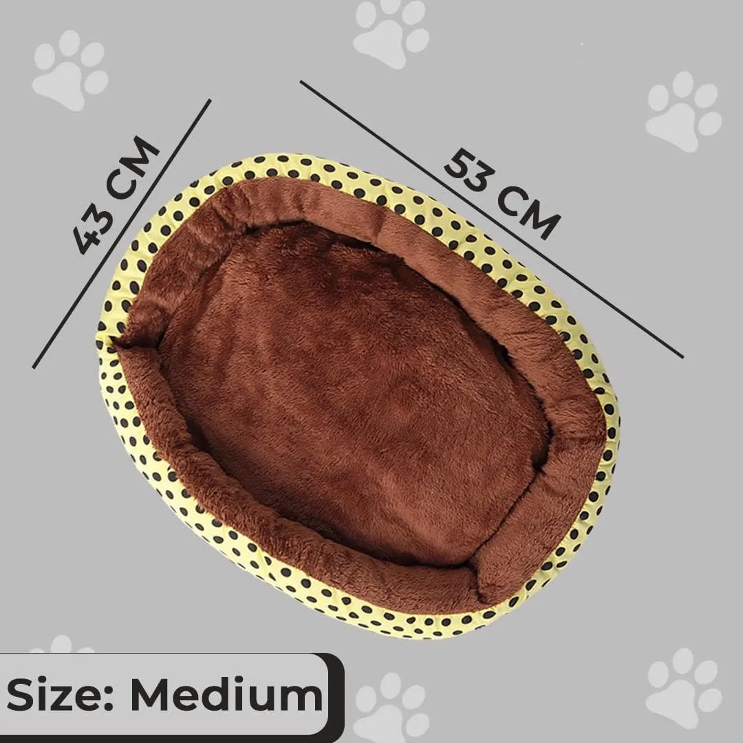 Kuber Industries Dog & Cat Bed|Soft Plush Top Pet Bed|Oxford Cloth Polyester Filling| Washable Dog Bed|Circular Cat Bed with Rise-Edge Pillow|QY039YC-M|Yellow & Coffee(Pack of 6)