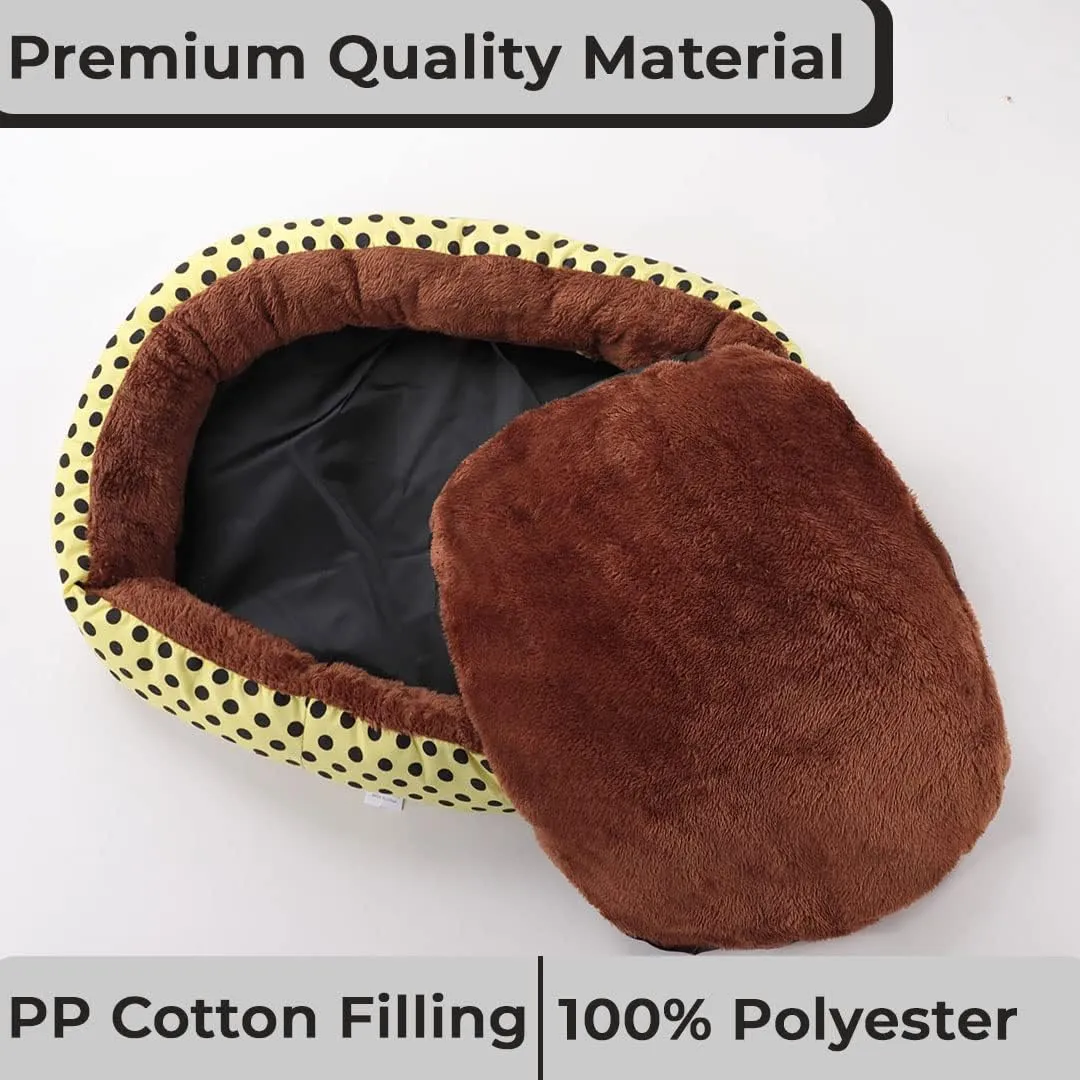 Kuber Industries Dog & Cat Bed|Soft Plush Top Pet Bed|Oxford Cloth Polyester Filling| Washable Dog Bed|Circular Cat Bed with Rise-Edge Pillow|QY039YC-M|Yellow & Coffee(Pack of 6)
