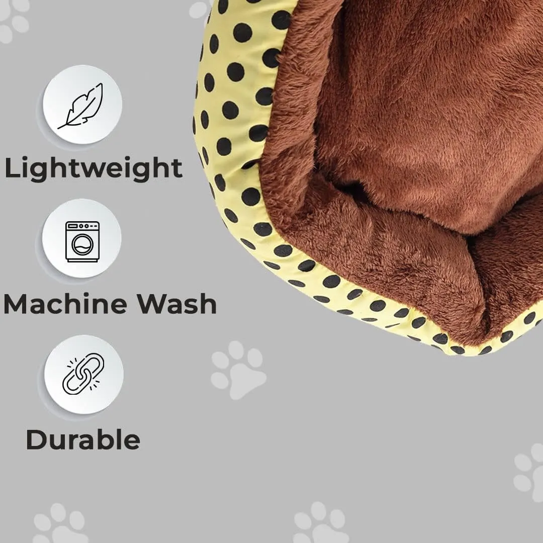 Kuber Industries Dog & Cat Bed|Soft Plush Top Pet Bed|Oxford Cloth Polyester Filling| Washable Dog Bed|Circular Cat Bed with Rise-Edge Pillow|QY039YC-M|Yellow & Coffee(Pack of 6)