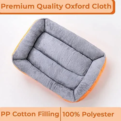 Kuber Industries Dog & Cat Bed|Super Soft Plush Top Pet Bed|Oxford Cloth Polyester Filling|Washable Dog Bed|Rectangular Cat Bed with Rise-Edge Pillow|QY036OR-S|Orange (Pack of 2)