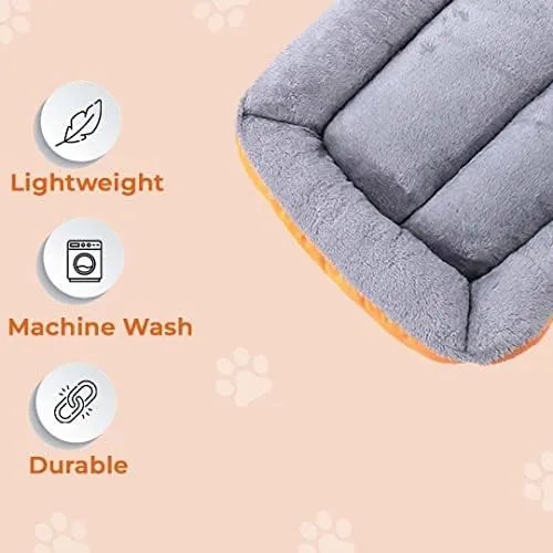 Kuber Industries Dog & Cat Bed|Super Soft Plush Top Pet Bed|Oxford Cloth Polyester Filling|Washable Dog Bed|Rectangular Cat Bed with Rise-Edge Pillow|QY036OR-S|Orange (Pack of 2)