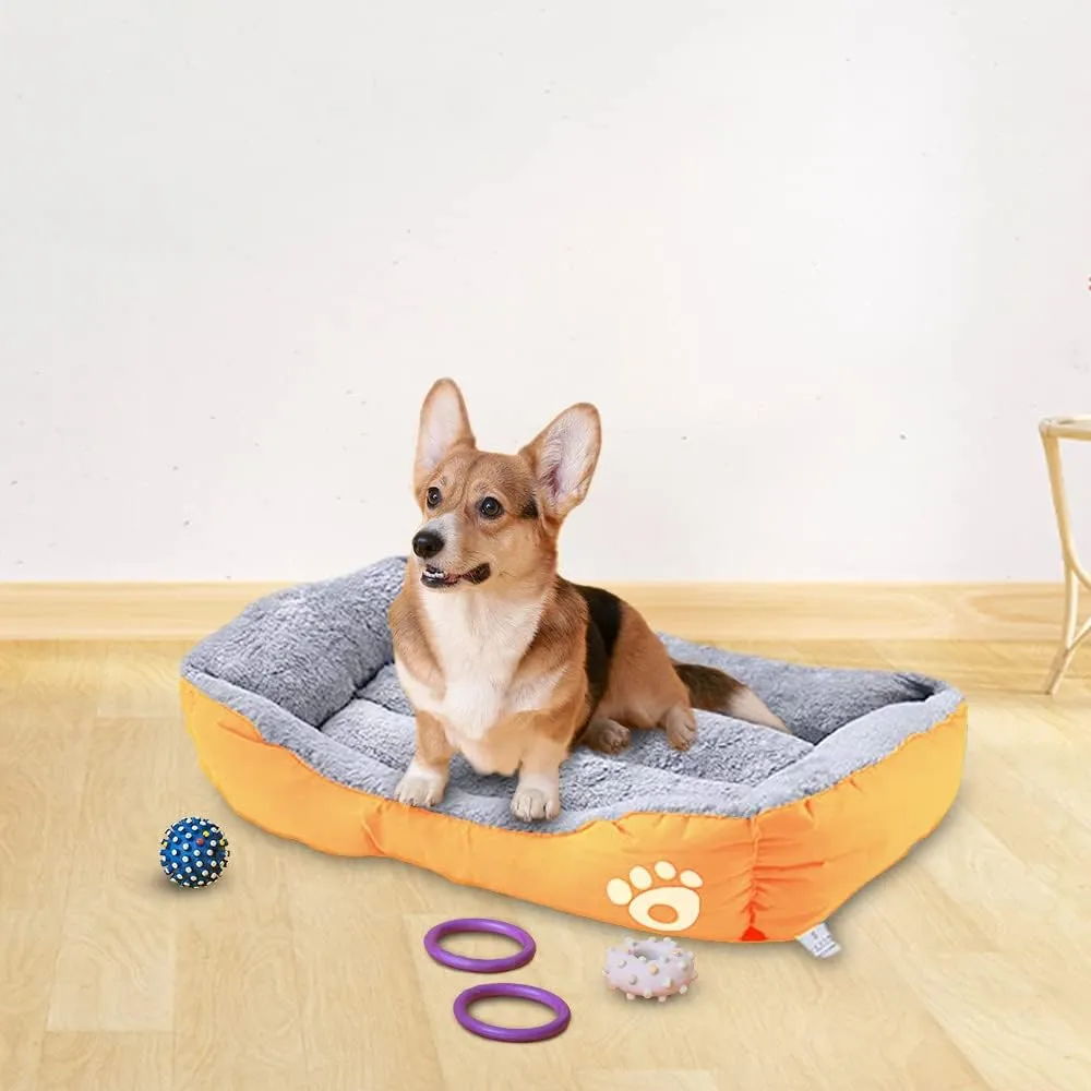 Kuber Industries Dog & Cat Bed|Super Soft Plush Top Pet Bed|Oxford Cloth Polyester Filling|Washable Dog Bed|Rectangular Cat Bed with Rise-Edge Pillow|QY036OR-S|Orange (Pack of 2)