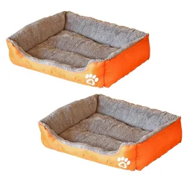 Kuber Industries Dog & Cat Bed|Super Soft Plush Top Pet Bed|Oxford Cloth Polyester Filling|Washable Dog Bed|Rectangular Cat Bed with Rise-Edge Pillow|QY036OR-S|Orange (Pack of 2)