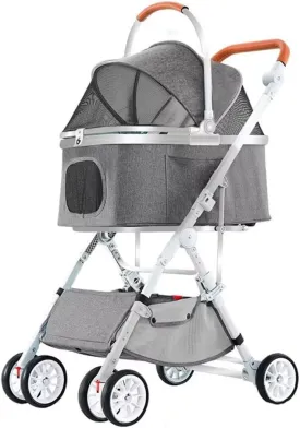 Lightweight pet stroller with aluminum alloy frame,detachable pet pram,portable carrier cabin bag,folding pet cart for dogs and cats,4 wheels trolley with swivel front wheel,rear wheel with brakes