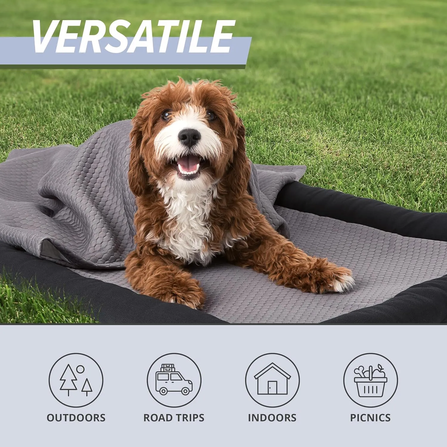 Meadowlark Cooling Blanket, Waterproof, Washable Couch Cover for Small to Large Dogs & Cats - 40 x 30 in Grey