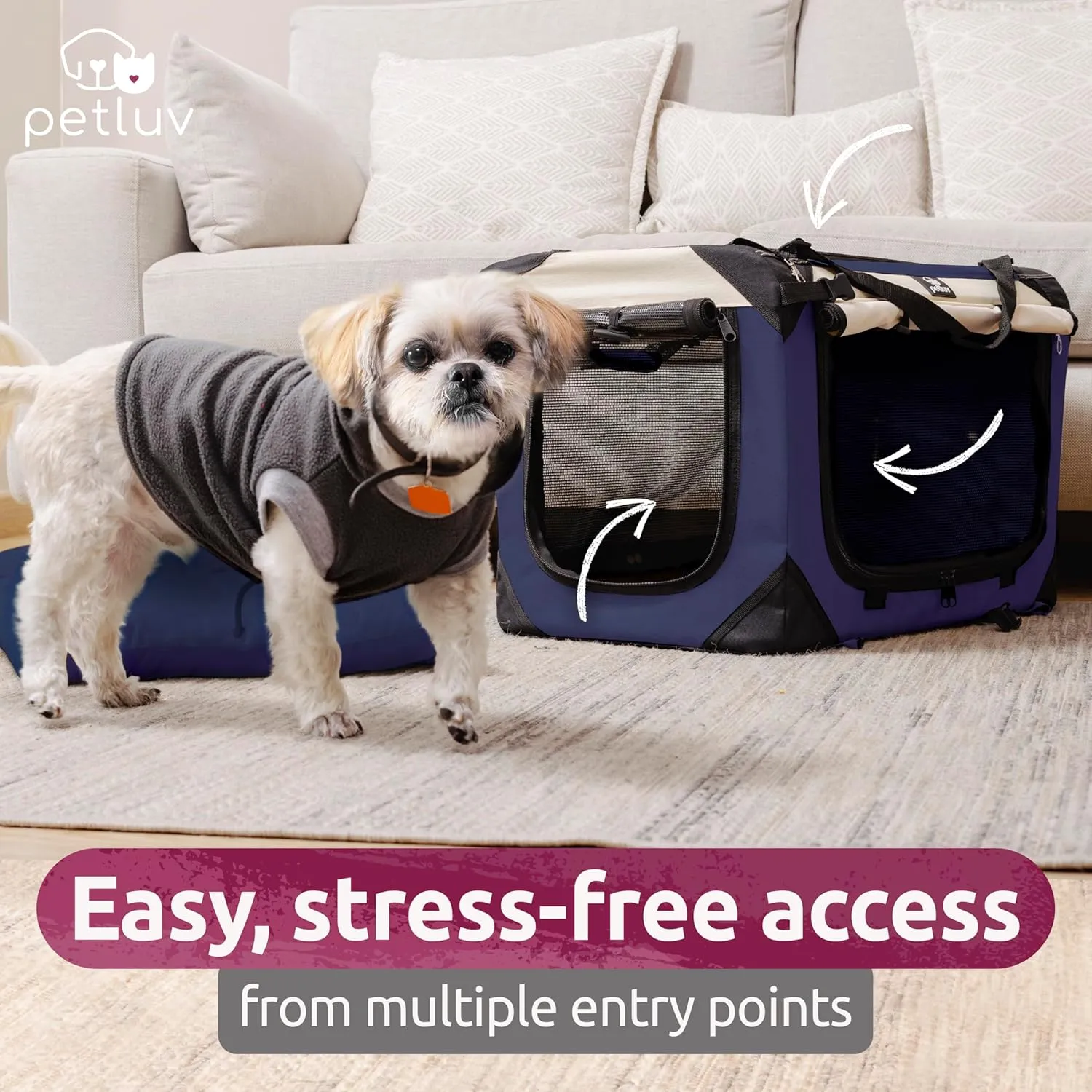 Medium Cat & Dog Carrier for Most Cats or Small Dogs, Soft-Sided, Collapsible with Locking Zippers, Portable Travel Bag with Soft Bed, Navy