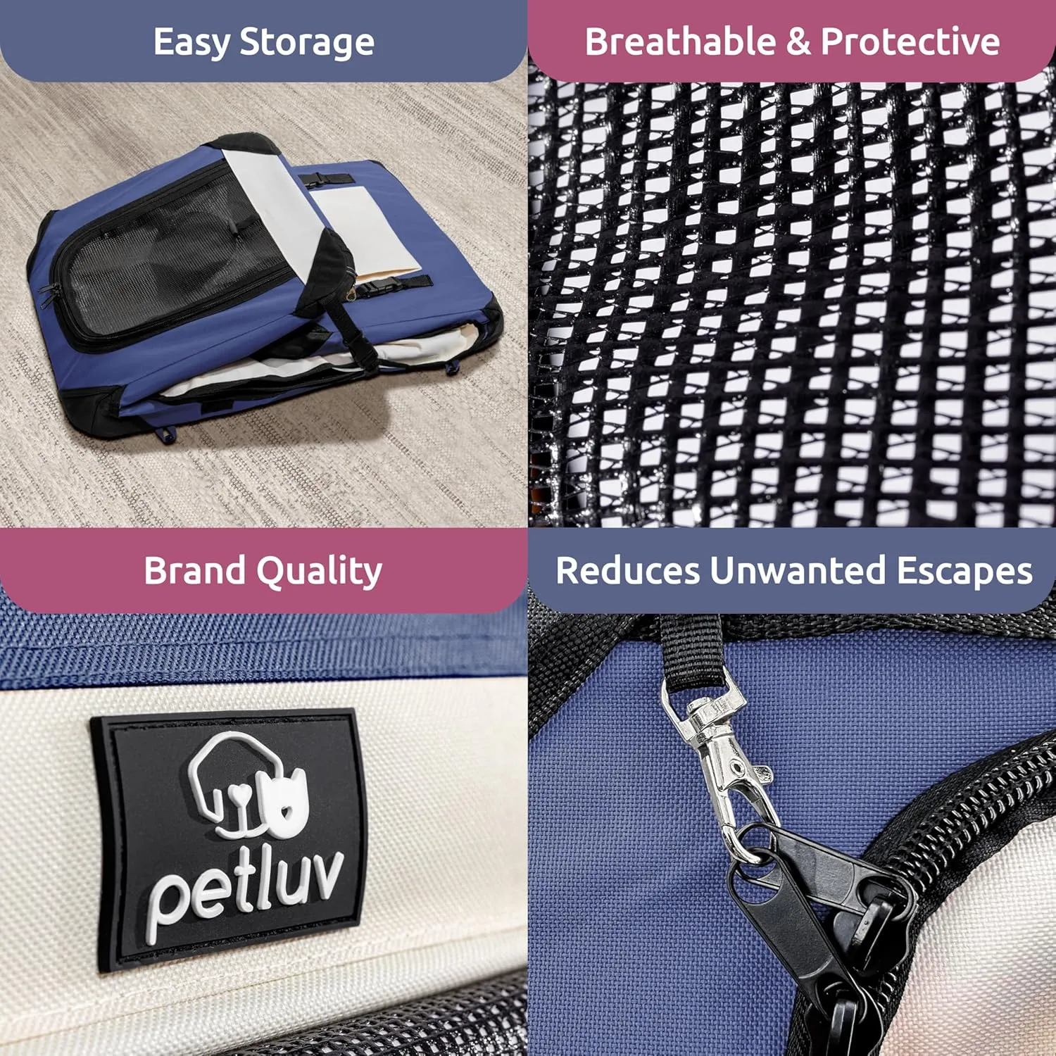 Medium Cat & Dog Carrier for Most Cats or Small Dogs, Soft-Sided, Collapsible with Locking Zippers, Portable Travel Bag with Soft Bed, Navy
