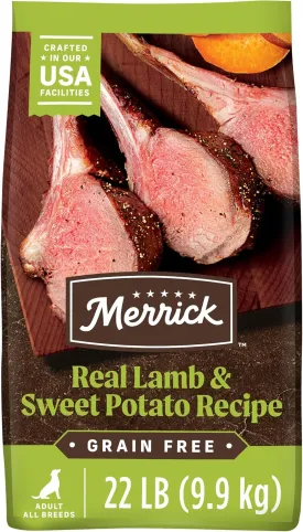 Merrick Premium Grain Free Dry Adult Dog Food, Wholesome And Natural Kibble With Real Lamb And Sweet Potato - 22.0 lb. Bag