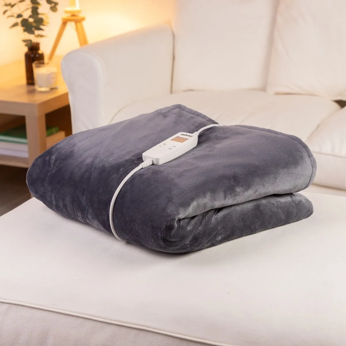 Minky Luxury Heated Throw - Grey - Large