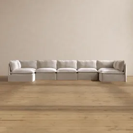 Modular Washable 7-Seater Open-Ends U-Sectional in Mist | Deluxe  Seat | Cloud Pillow